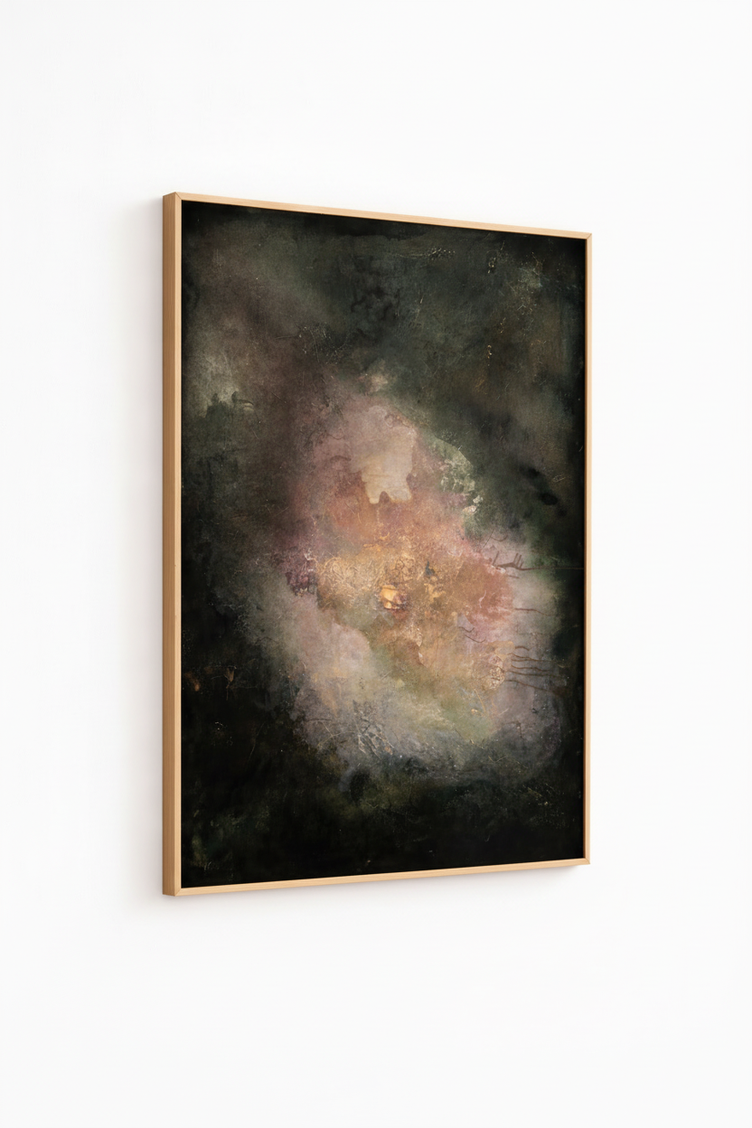 Ember & Ether — angled view, original abstract painting by The Living Canvas